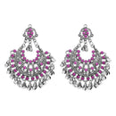 Jeweljunk Purple Pota Stone Rhodium Plated Afghani Earrings - 1311030G