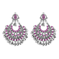 Jeweljunk Purple Pota Stone Rhodium Plated Afghani Earrings - 1311030G