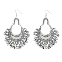 Jeweljunk White Meenakari Rhodium Plated Afghani Earrings - 1311033G