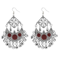 Jeweljunk Maroon Meenakari Rhodium Plated Afghani Earrings - 1311034A