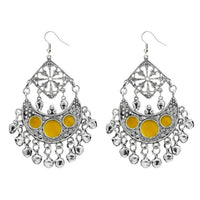Jeweljunk Yellow Meenakari Rhodium Plated Afghani Earrings - 1311034F