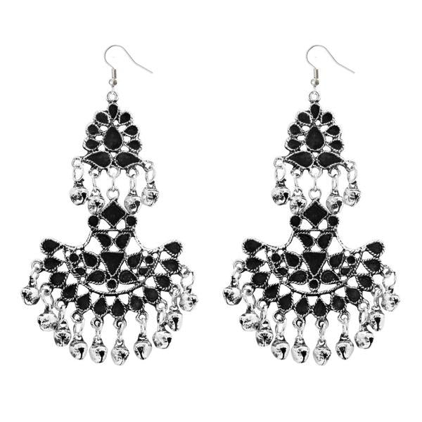 Jeweljunk Black Meenakari Rhodium Plated Afghani Earrings - 1311039C