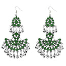 Jeweljunk Green Meenakari Rhodium Plated Afghani Earrings - 1311039D
