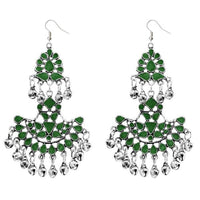 Jeweljunk Green Meenakari Rhodium Plated Afghani Earrings - 1311039D
