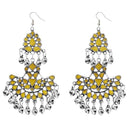 Jeweljunk Yellow Meenakari Rhodium Plated Afghani Earrings - 1311039F