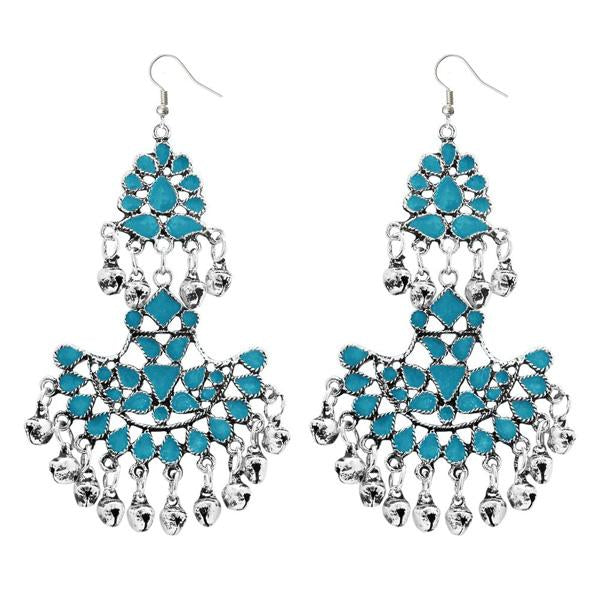 Jeweljunk Blue Meenakari Rhodium Plated Afghani Earrings - 1311039G