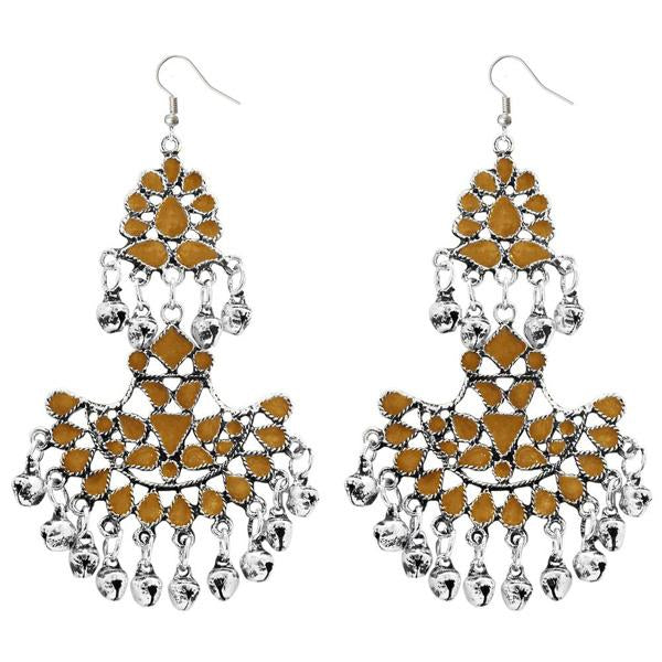 Jeweljunk Brown Meenakari Rhodium Plated Afghani Earrings - 1311039I