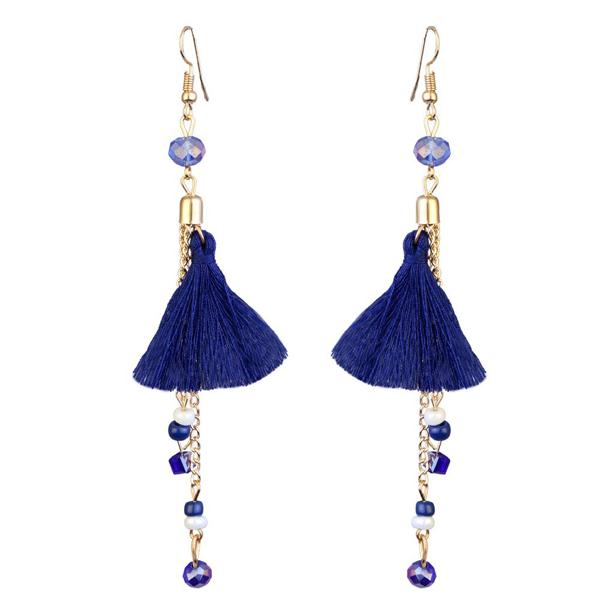 Tip Top Fashions Blue Gold Plated Thread Earrings - 1310906B