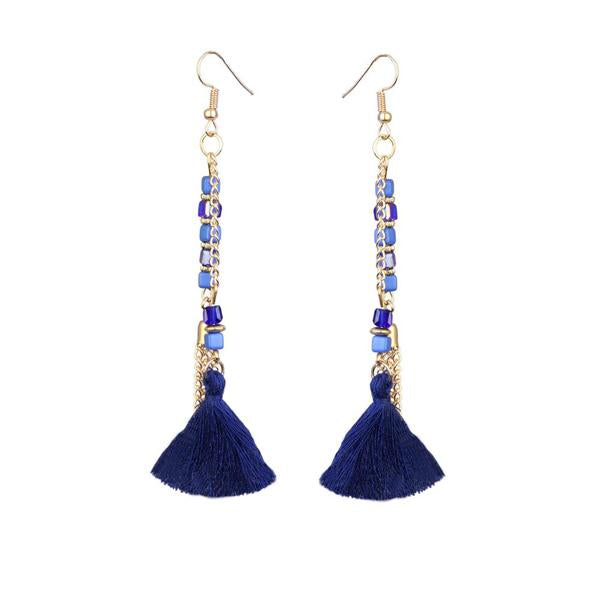 Jeweljunk Gold Plated Blue Thread Earrings - 1310908B