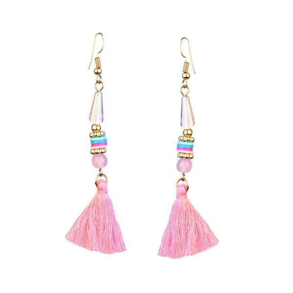 Jeweljunk Gold Plated Pink Thread Earrings - 1310911A