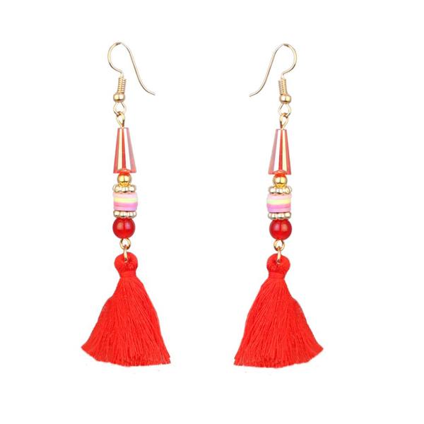 Tip Top Fashions Gold Plated Red Thread Earrings - 1310911C