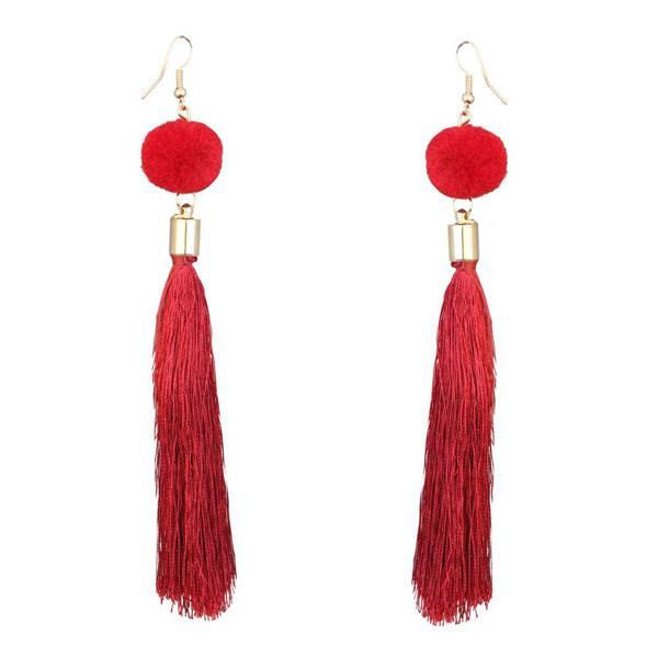 Tip Top Fashions Gold Plated Red Thread Earrings - 1310920B