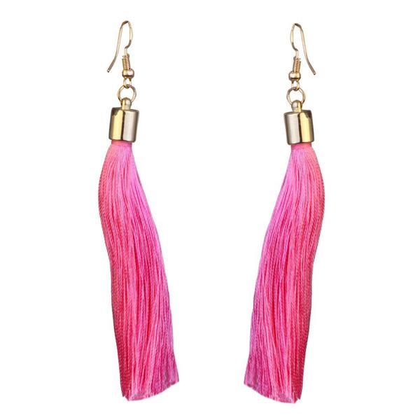 Tip Top Fashions Gold Plated Pink Thread Earrings - 1310926F