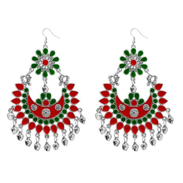 Tip Top Fashions Red & Green Meenakari Afghani Dangler Earrings - 1311054B