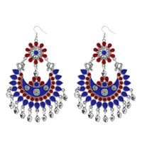 Jeweljunk Red & Blue Meenakari Afghani Dangler Earrings - 1311054G