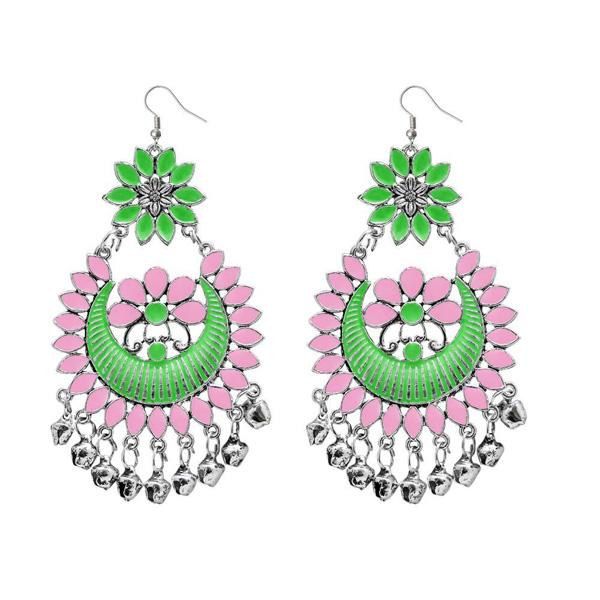 Jeweljunk Pink & Green Meenakari Afghani Earrings - 1311056D