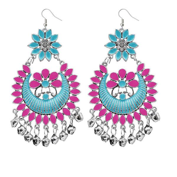 Jeweljunk Blue & Pink Meenakari Afghani Earrings - 1311056E