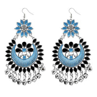 Jeweljunk Blue Meenakari Silver Plated Afghani Dangler Earrings - 1311056J