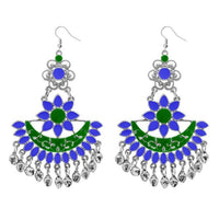 Jeweljunk Green & Blue Meenakari Afghani Earrings - 1311057E
