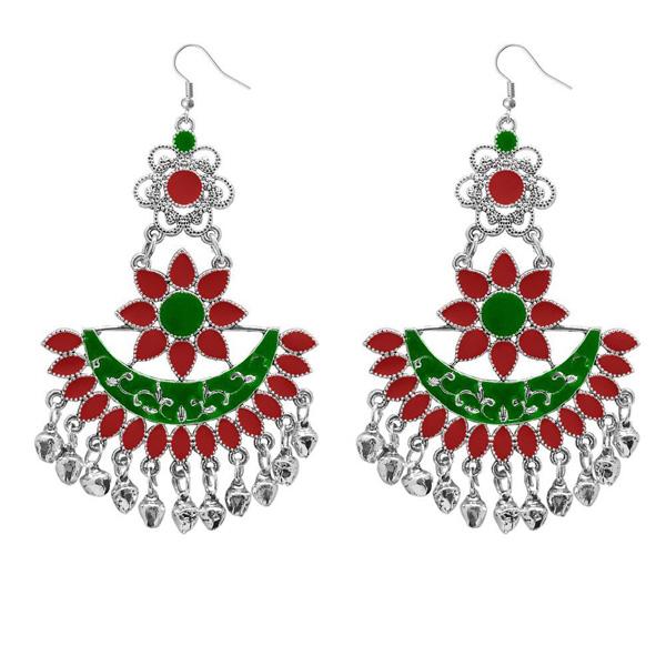 Jeweljunk Maroon & Green Meenakari Afghani Earrings - 1311057G