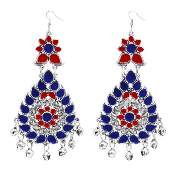 Tip Top Fashions Blue & Red  Meenakari Afghani Dangler Earrings - 1311060G