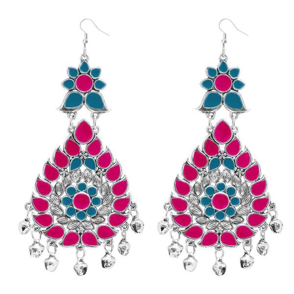 Jeweljunk Pink & Blue  Meenakari Afghani Dangler Earrings - 1311060H