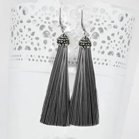 Jeweljunk Rhodium Plated Stone & Black Thread Earrings - 1310932G