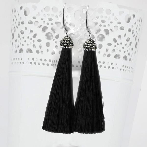 Tip Top Fashions Stone & Black Thread Tassel Earrings - 1310932J