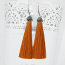 Jeweljunk Rhodium Plated Stone & Orange Thread Earrings - 1310932N