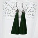 Jeweljunk Rhodium Plated Stone & Green Thread Tassel Earring - 1310932P
