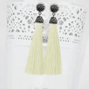 Jeweljunk Stone & White Thread Rhodium Plated Thread Earrings - 1310933A