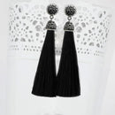 Jeweljunk Rhodium Plated Stone & Black Thread  Tassel Earring - 1310933D