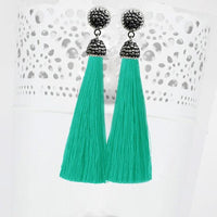 Jeweljunk Rhodium Plated Stone & Green Thread Earrings - 1310933E