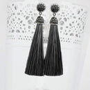 Jeweljunk Stone & Black Thread Rhodium Plated Thread Earrings - 1310933F