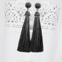 Jeweljunk Stone & Black Thread Rhodium Plated Thread Earrings - 1310933F