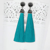 Jeweljunk Stone & Blue Thread Rhodium Plated Tassel Earring - 1310933M
