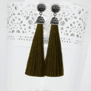 Jeweljunk Stone & Green Thread Rhodium Plated Tassel Earring - 1310933N