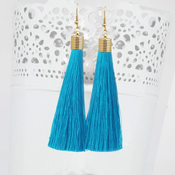 Jeweljunk Blue Thread Gold Plated Thread Earrings - 1310934C