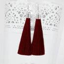 Jeweljunk Maroon Thread Rhodium Plated Tassel Earrings - 1310935F