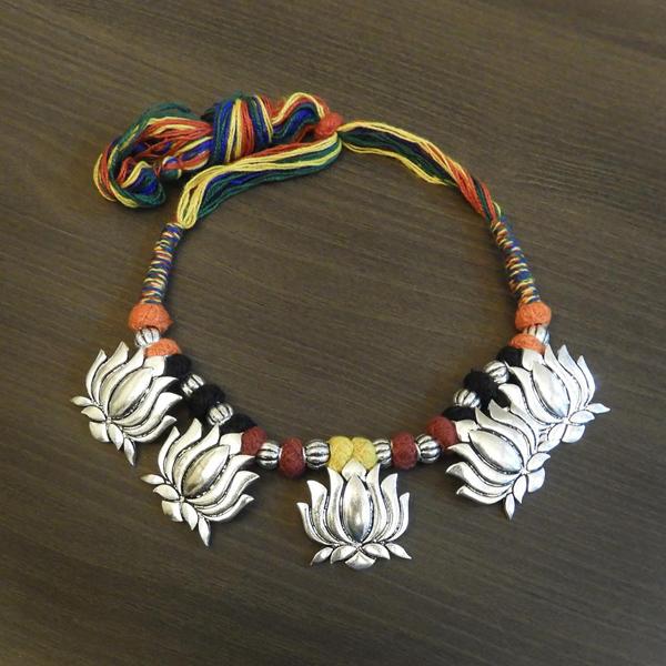 Jeweljunk Multicolour Thread Lotus Design Tribal Necklace - 1111501A