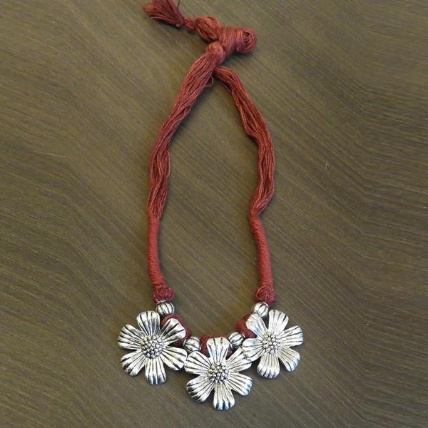 Jeweljunk Floral Design Brown Thread Tribal Necklace - 1111502E