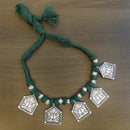 Jeweljunk Green Thread Silver Plated Tribal Necklace - 1111503H