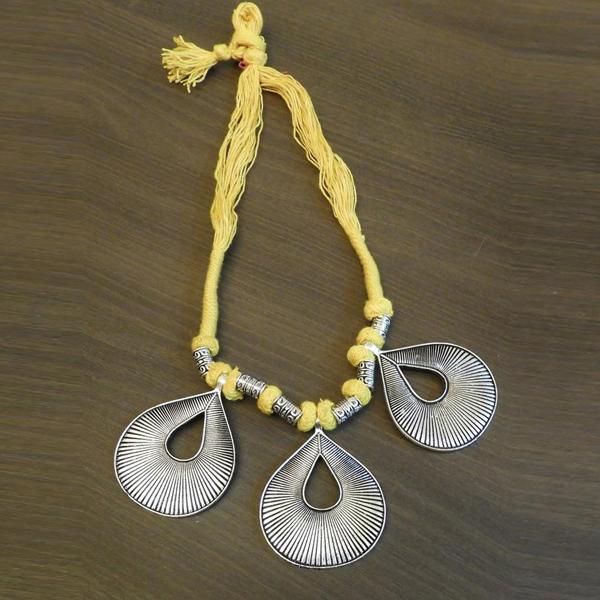 Jeweljunk Silver Plated Yellow Thread Tribal Necklace - 1111504G