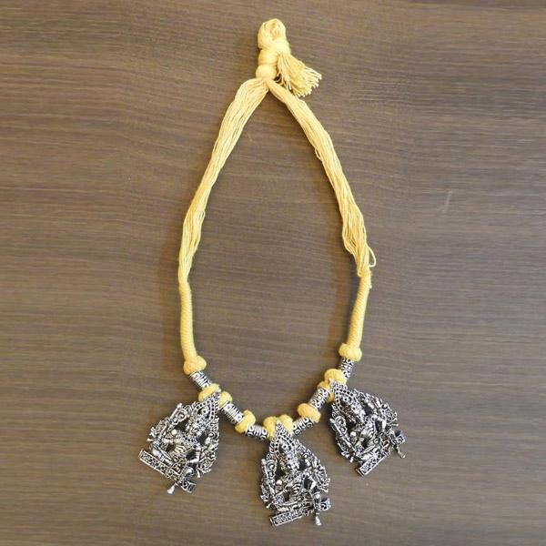Jeweljunk Yellow Thread Silver Plated Temple Necklace - 1111508F