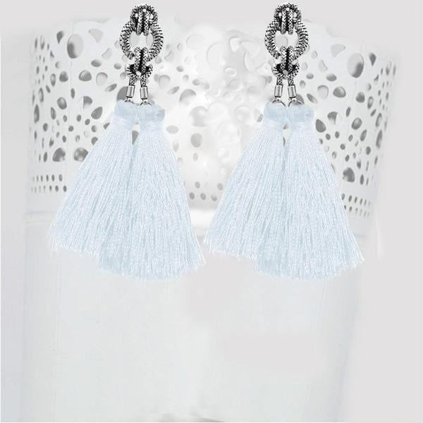 Jeweljunk Rhodium Plated White Thread Earrings - 1310930D