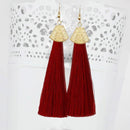 Jeweljunk Gold Plated Maroon Thread Tassel Earrings - 1310937A