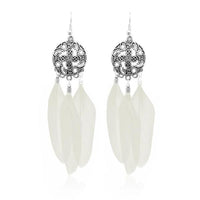 Jeweljunk Rhodium Plated White Feather Earrings - 1310938F
