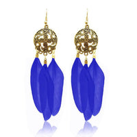 Jeweljunk Gold Plated Blue Feather Earrings - 1310939A