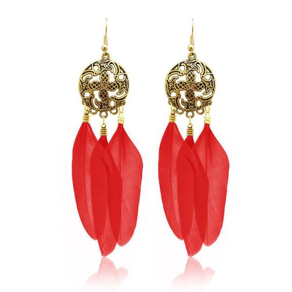 Jeweljunk Gold Plated Red Feather Earrings - 1310939B