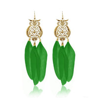 Jeweljunk Gold Plated Green Owl Feather Earrings - 1310940B